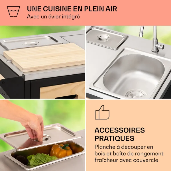 Klarstein Jersey cuisine d'extérieur avec Barbecue A gaz et évier 20, 7 kW 5+1 bruleurs mobile - Afbeelding 4