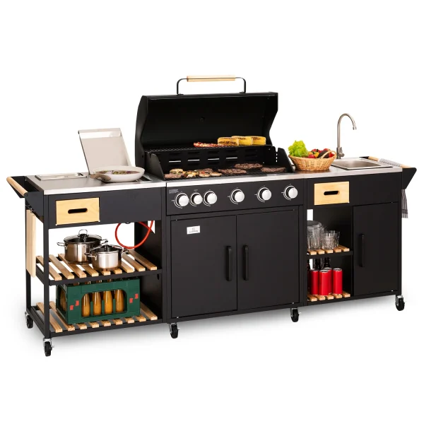 Klarstein Jersey cuisine d'extérieur avec Barbecue A gaz et évier 20, 7 kW 5+1 bruleurs mobile - Afbeelding 5