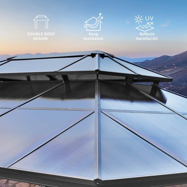 10X13 FT Outdoor Polycarbonate Hardtop Gazebo, Heavy Duty Double Roof Outdoor Gazebo with Netting and Sunshade Curtains, Aluminium Framed Gazebo for – Bild 3