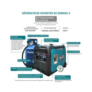 Könner & Söhnen Générateur à essence-gaz de type inverter 5500w – Image 3