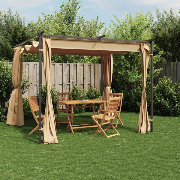 vidaXL Cenador con cortinas acero gris taupe 3x3 m - Image 1