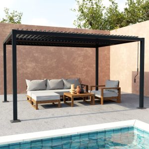 Pérgola bioclimática de aluminio y acero con lamas orientables
