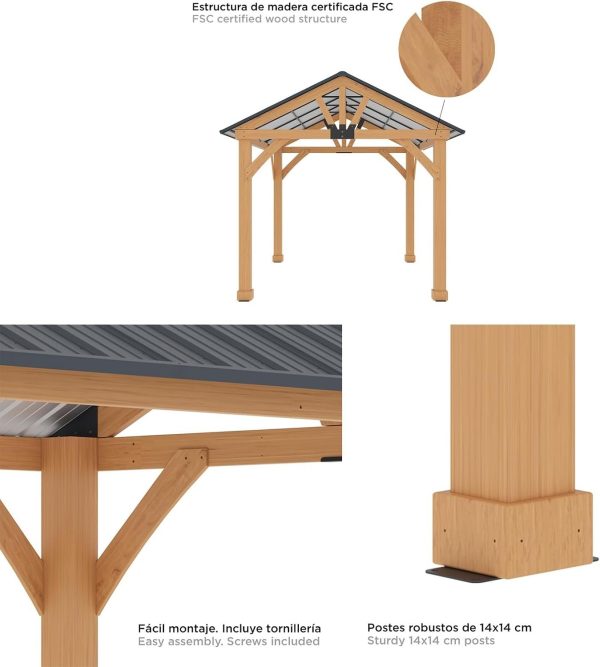 Gardiun Pérgola de Jardín Fénix 12 m2 300x401x282 cm Madera Laminada | Postes de 14x14 cm | Cubierta de Acero | Fijación Incluida - Imagen 3