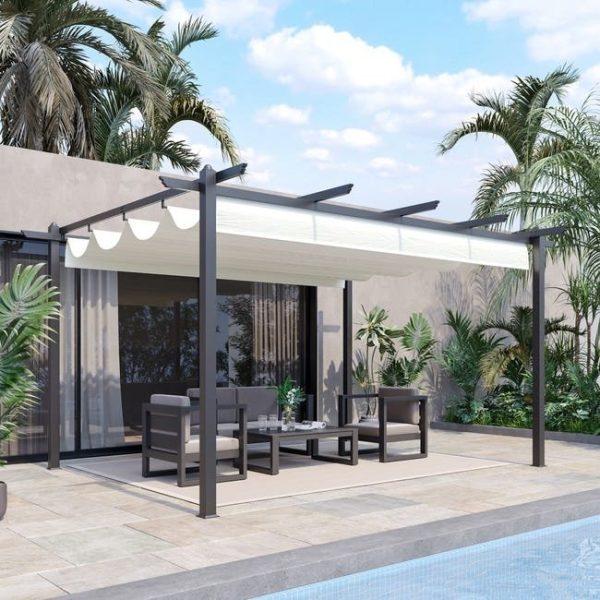 Pérgola Outsunny 396x296x220 cm crema - Imagen 2