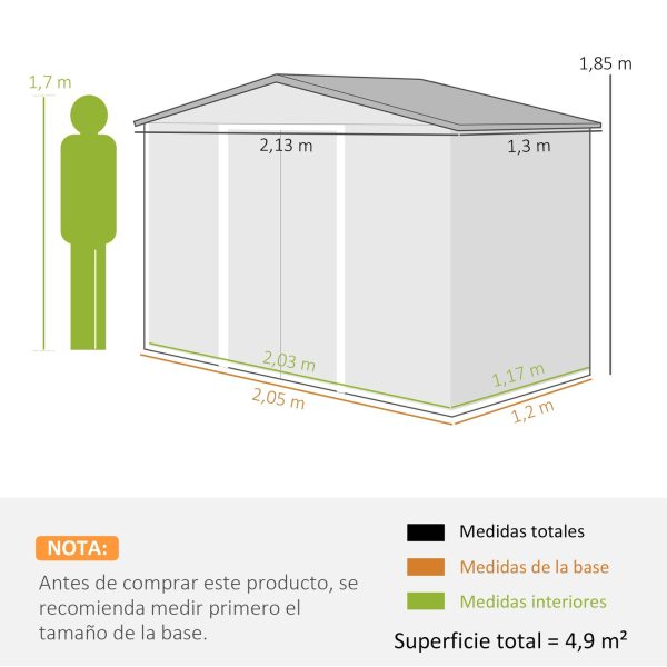 Outsunny Cobertizo de Jardín 2,5m² con Base de Refuerzo Sin Suelo 213x130x185 cm Caseta de Jardín Exterior con 2 Puertas Correderas y 4 Ventanas para Almacenamiento de Herramientas Marrón – Bild 2