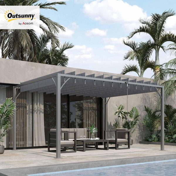 Outsunny Cenador de jardín 4x3 M con Diseño de Lamas superior - Imagen 1