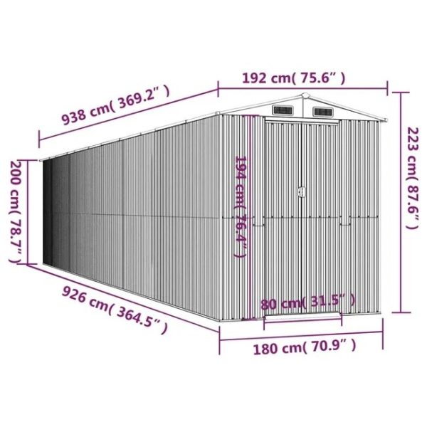 Caseta de jardín de acero galvanizado verde 192x938x223 cm – Bild 6