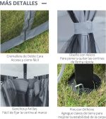 Outsunny Cenador de Jardín 3x3 m con Marco de Aluminio Pabellón de Exterior con Techo de Policarbonato 4 Cortinas Laterales y 4 Mosquiteras con Cremalleras Gazebo para Fiestas Eventos Multicolor – Bild 2
