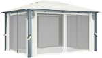 Cenador con cortina color crema aluminio 400x300 cm Vidaxl - Image 5