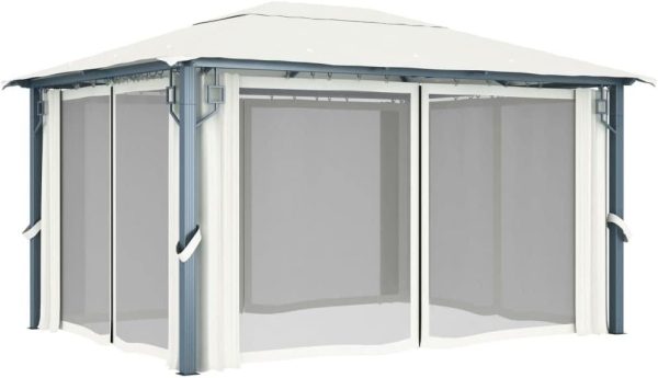 Cenador con cortina color crema aluminio 400x300 cm Vidaxl - Imagen 5