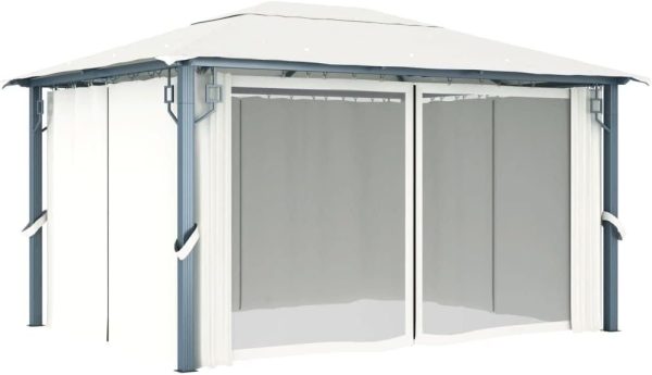 Cenador con cortina color crema aluminio 400x300 cm Vidaxl - Imagen 6