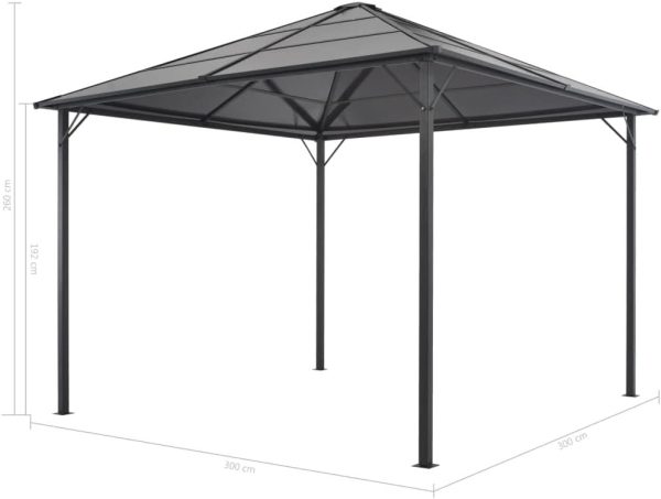 Cenador con tejado aluminio 3x3 m negro Vidaxl - Image 2