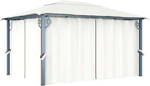 Cenador con cortina color crema aluminio 400x300 cm Vidaxl - Imagen 1