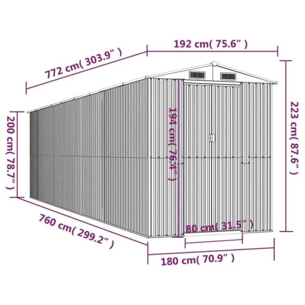 Caseta de jardín de acero galvanizado marrón oscuro 192x772x223 cm – Bild 6