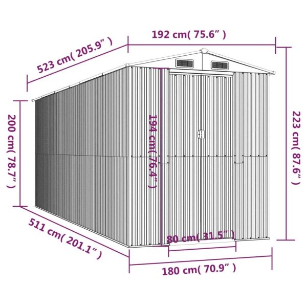 Caseta de jardín de acero galvanizado verde 192x523x223 cm - Cobertizos – Bild 5