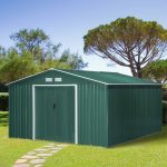 Cobertizo de Jardín 340x386x200 cm 12,27 m² Caseta Exterior de Acero para Almacenamiento de Herramientas con Puertas Correderas y Ventilaciones - Image 3