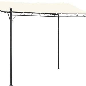 Outsunny Cenador de Jardín 3x3 m Pérgola con Toldo y 16 Orificios de Drenaje para Patio Terraza Metal y Poliéster 180 g/m² Resistente Crema