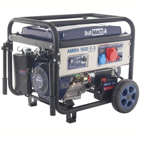 BullMach AMBRA 9500 E-3 Generador de corriente a gasolina con ruedas y AVR 7.5 kW – Image 1