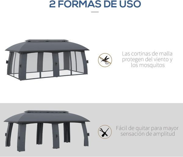 Outsunny Cenador de jardín Gazebo Exterior con Doble Techo y - Imagen 4