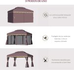 Outsunny Cenador de jardín 4x3 m de Aluminio con Techo de Ventilación - Imagen 4