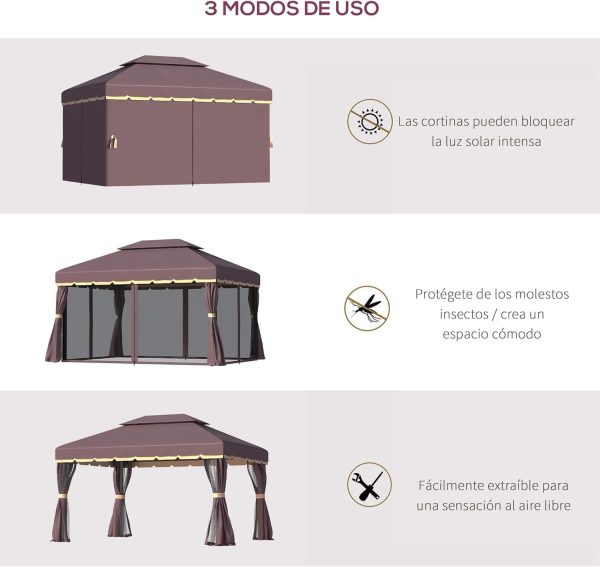 Outsunny Cenador de jardín 4x3 m de Aluminio con Techo de Ventilación - Imagen 4