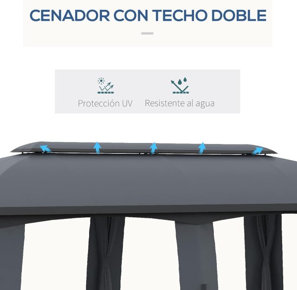Outsunny Cenador de jardín Gazebo Exterior con Doble Techo y - Imagen 5