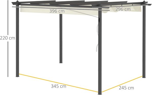 Outsunny Cenador Pérgola de Jardín 3x4 m con Toldo en Poliéster - Imagen 4