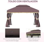 Outsunny Cenador de jardín 4x3 m de Aluminio con Techo de Ventilación - Imagen 6