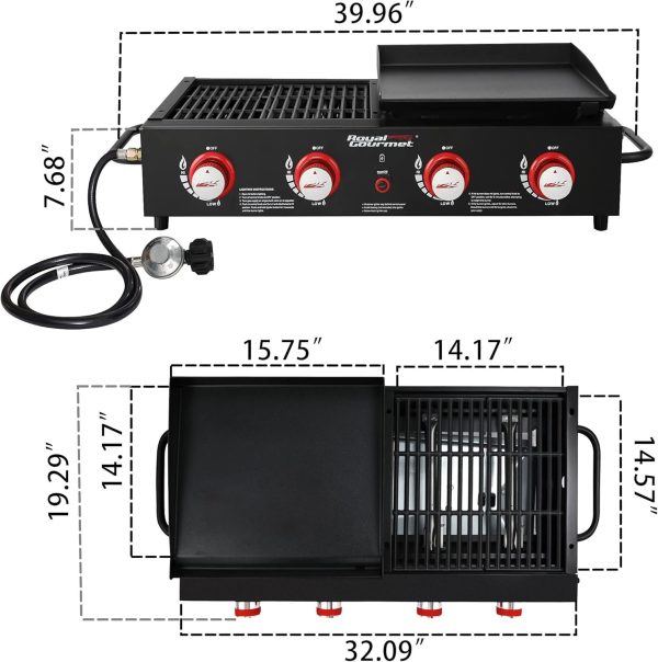 Draagbare gasgrill en bakplaat met 4 branders | Royal Gourmet - Afbeelding 3