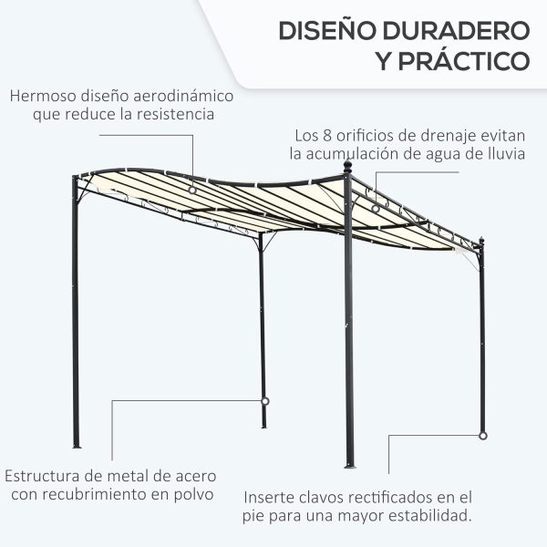 Outsunny Cenador de Jardín 3x3 m Pérgola con Toldo y 16 Orificios de Drenaje para Patio Terraza Metal y Poliéster 180 g/m² Resistente Crema - Image 3