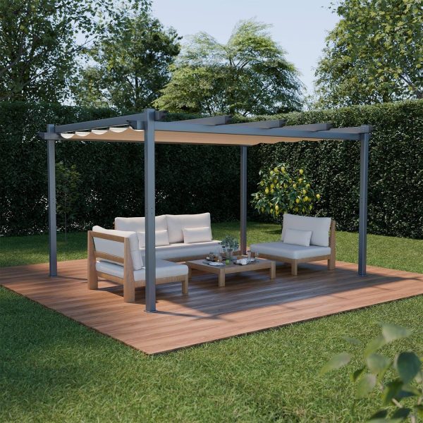 Gazebo con techo de lamas 3x4 m Tejido color crema y aluminio - Imagen 1