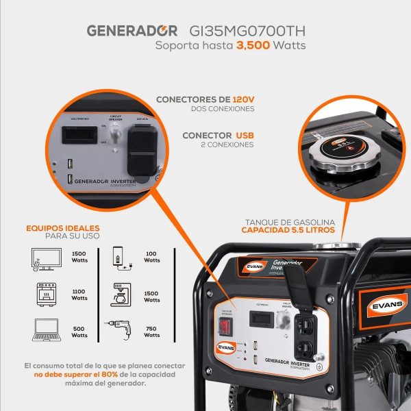 Generador inverter pequeño silencioso 3.5 Kw VINCO 60157 – Image 4