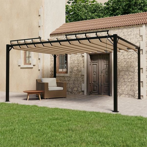 Cenador con techo de lamas 3x4 m Tejido topo y aluminio - Image 1