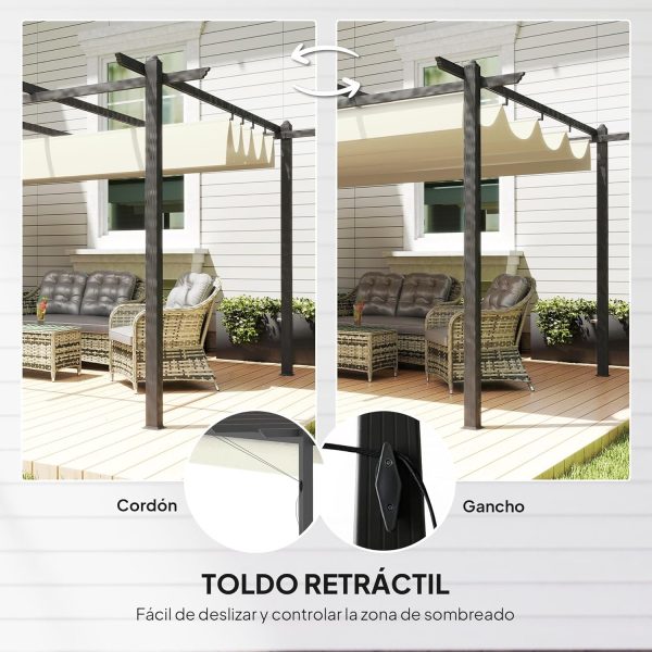 Outsunny Cenador Pérgola de Jardín 3x4 m con Toldo en Poliéster - Imagen 6