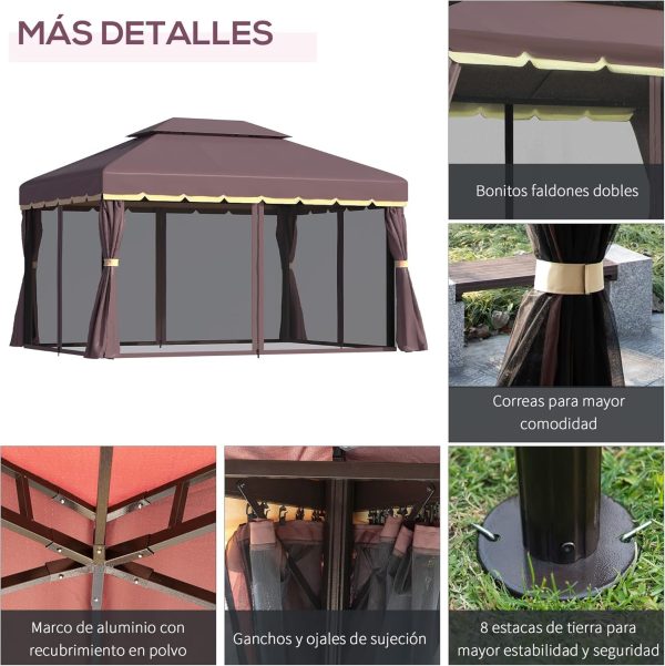 Outsunny Cenador de jardín 4x3 m de Aluminio con Techo de Ventilación - Imagen 5