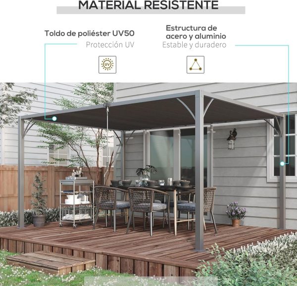 Outsunny Cenador de jardín 4x3 M con Diseño de Lamas superior - Imagen 4