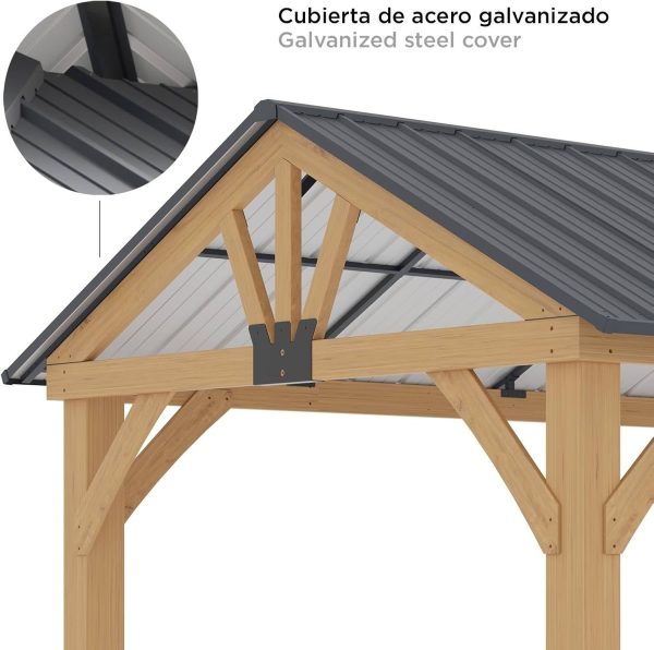 Gardiun Pérgola de Jardín Fénix 12 m2 300x401x282 cm Madera Laminada | Postes de 14x14 cm | Cubierta de Acero | Fijación Incluida - Imagen 2