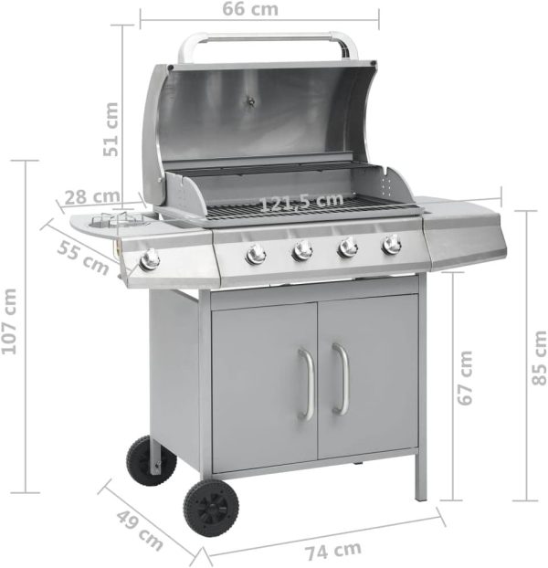 Barbacoa grill de gas 4+1 quemadores negra y plateada Vidaxl - Afbeelding 3