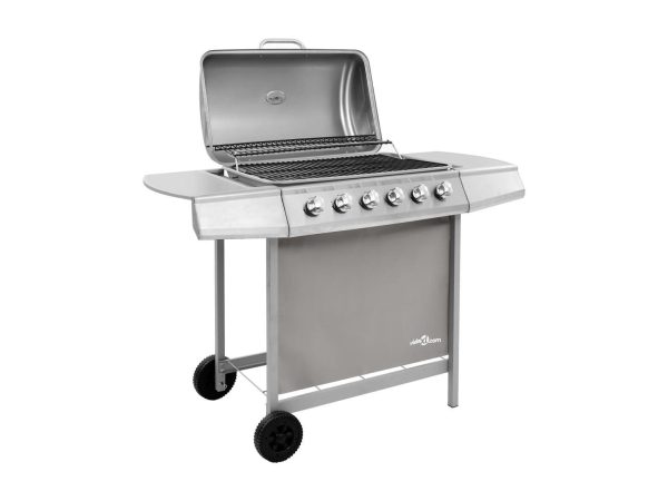 Barbacoa de gas plateada de 6 quemadores con mesas laterales y cubierta protectora - Afbeelding 5
