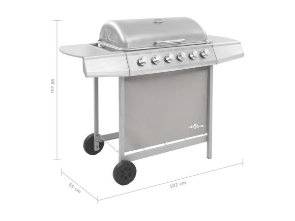 Barbacoa de gas plateada de 6 quemadores con mesas laterales y cubierta protectora - Afbeelding 4