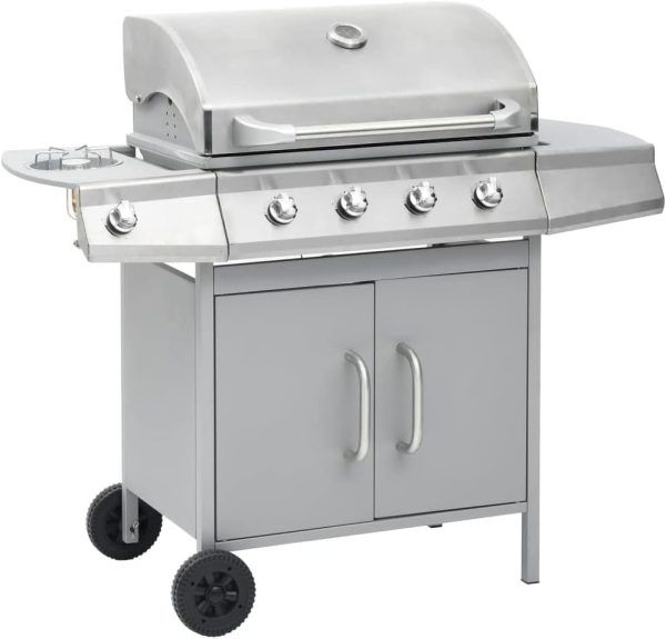 Barbacoa grill de gas 4+1 quemadores negra y plateada Vidaxl - Afbeelding 4