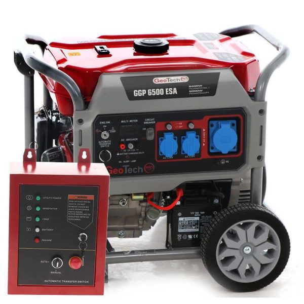 GeoTech PRO GGP 6500 ESA - Generador de corriente con ruedas y AVR arranque eléctrico 5.4 kW - Continua 5 kW Monofásica + ATS - Image 1